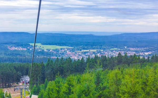 Wurmberg Ride Red Gondola Cable Car Railway Panorama View Mountain — Stock Photo, Image