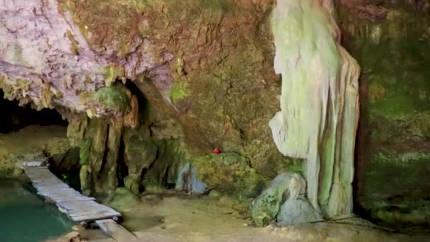 Incrível Azul Turquesa Água Calcário Caverna Sumidouro Cenote Santuario Los — Vídeo de Stock