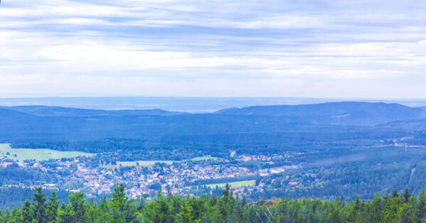 Beautiful panorama view to Wurmberg mountain landscape and gondola cable car railway of Braunlage Harz Goslar in Lower Saxony Germany.