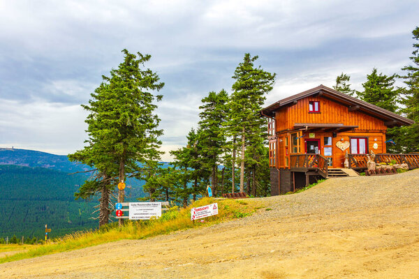 Harz Germany 18. August 2013 Beautiful panorama view to Wurmberg mountain landscape and gondola cable car railway of Braunlage Harz Goslar in Lower Saxony Germany.