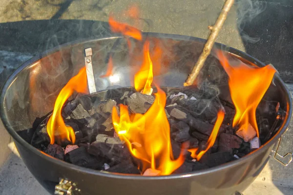 Barbekü Barbekü Kamp Ateşi Hazırlıyorum Speckenbuetteler Park Lehe Bremerhaven Bremen — Stok fotoğraf