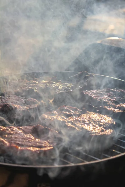 Preparing Barbeque Bbq Campfire Sausages Meat Steak Chicken Speckenbuetteler Park — Stock Photo, Image