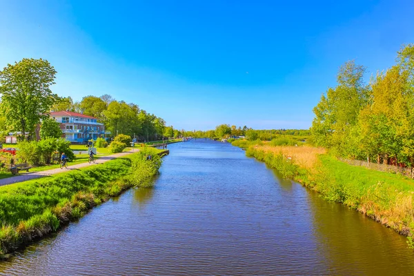 Bad Bederkesa Lake See on sunny day and natural landscape in Geestland Cuxhaven Lower Saxony Germany.