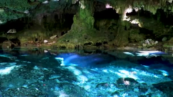 Fantastisk Blå Turkos Vatten Och Kalksten Grotta Sjunkhål Cenote Tajma — Stockvideo