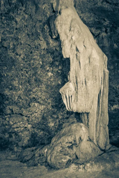 Starý Černobílý Obrázek Úžasné Modré Tyrkysové Vody Vápencové Jeskyně Santuario — Stock fotografie