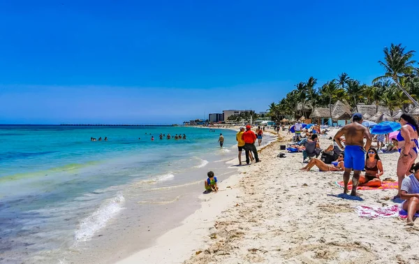 Playa Del Carmen Mayo 2022 Panorama Tropical Playa Mexicana Lleno —  Fotos de Stock