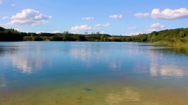 Beautiful Quarry Lake Dredging Pond Lake Blue Turquoise Water Blue — Vídeos de Stock