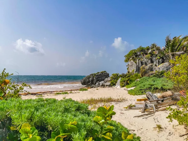 Natural Seascape Beach Panorama View Ancient Tulum Ruins Mayan Site — Foto de Stock