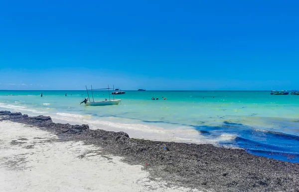 Panorama Landscape View Beautiful Holbox Island Sandbank Beach Waves Turquoise — стоковое фото