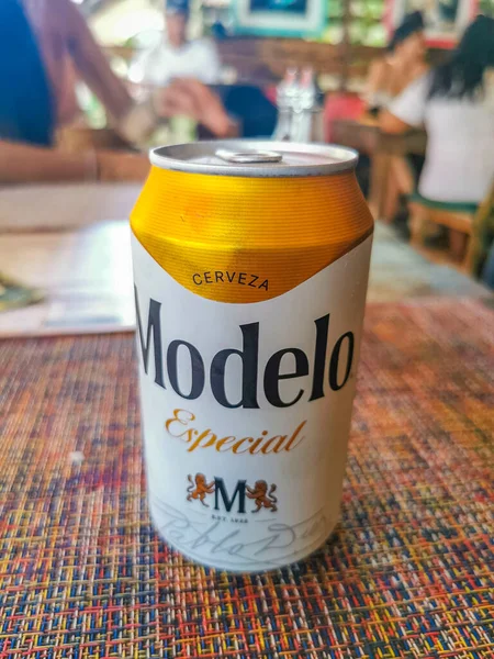 Playa del Carmen Mexico 06. April 2022 Modelo beer bottle food and drink in the restaurant PapaCharly Papa Charly in Playa del Carmen Quintana Roo Mexico.