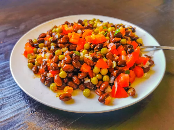 Vegetable Dish Soup Beans Peas Potatoes Onions Tomato Garlic White — Zdjęcie stockowe