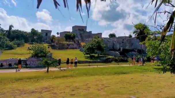 Tulum México Febrero 2022 Antiguas Ruinas Tulum Sitio Maya Con — Vídeo de stock