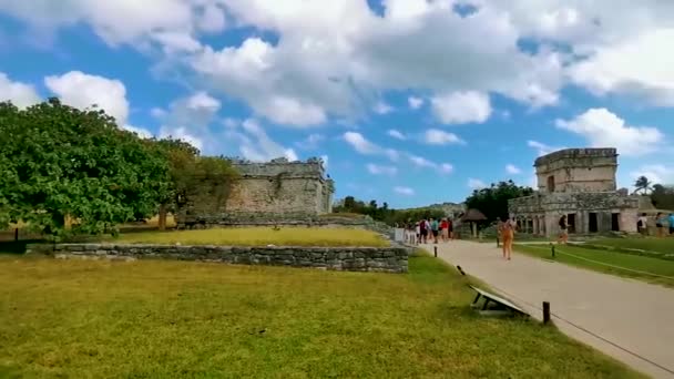Tulum México Febrero 2022 Antiguas Ruinas Tulum Sitio Maya Con — Vídeo de stock