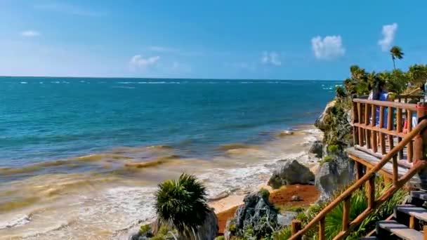 Tulum Mexico April 2022 Ancient Tulum Ruins Mayan Site Temple — Wideo stockowe