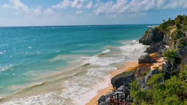 Ancient Tulum Ruins Mayan Site Temple Ruins Pyramids Artifacts Tropical — Video