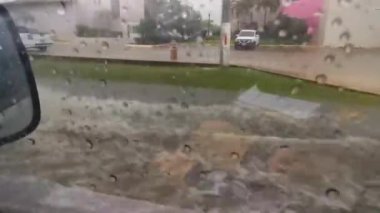 Playa del Carmen Mexico 12. March 2022 Driving in heavy rain monsoon on the floating highway freeway street road Playa del Carmen in Quintana Roo Mexico.