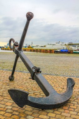 Bremerhaven Germany 14. November 2010 Large metal anchor object museum in Center-North of Bremerhaven Fishing port in Germany.