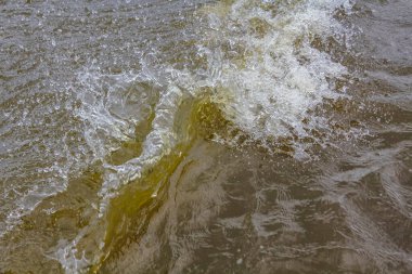 Heavy rain storm and waves water texture of Oste river in Hemmoor Hechthausen Cuxhaven Lower Saxony Germany.