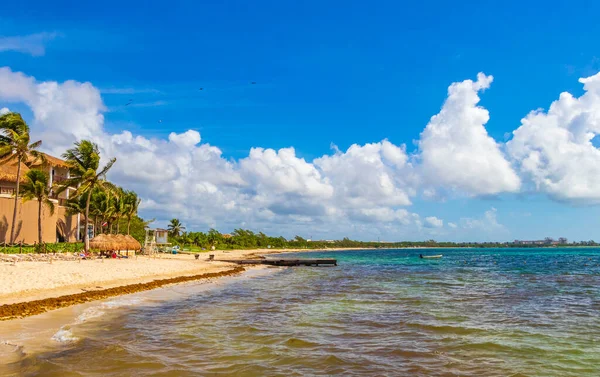 Tropikalna Meksykańska Panorama Plażowa Jasną Turkusową Wodą Playa Del Carmen — Zdjęcie stockowe