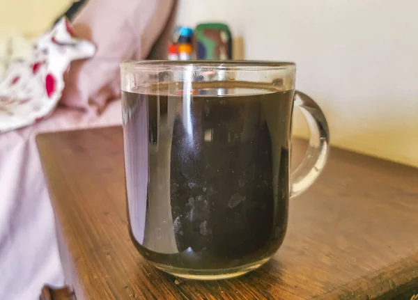 Glazen Kopje Zwarte Koffie Uit Mexico Houten Achtergrond Schone Keuken — Stockfoto