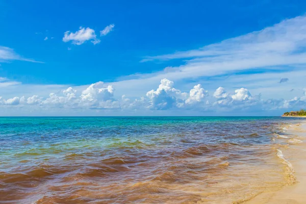 Panorama Paisagem Praia Tropical Mexicana Com Água Azul Turquesa Clara — Fotografia de Stock