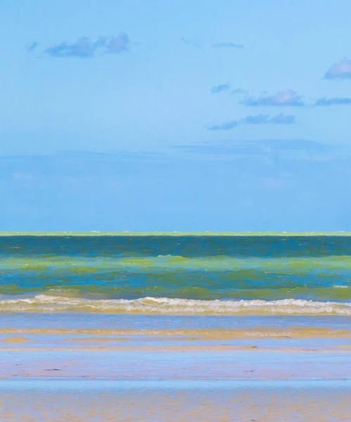 Panorama Landscape View Beautiful Holbox Island Sandbank Beach Waves Turquoise — стокове фото