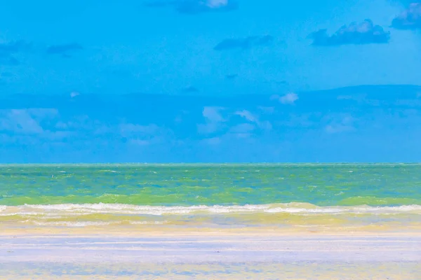 Panorama Landscape View Beautiful Holbox Island Sandbank Beach Waves Turquoise — Stock Fotó