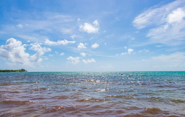 Panorama Tropicale Spiaggia Messicana Paesaggio Con Acqua Turchese Chiaro Blu — Foto Stock