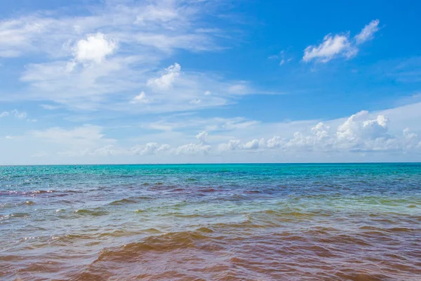 Panorama Tropicale Spiaggia Messicana Paesaggio Con Acqua Turchese Chiaro Blu — Foto Stock