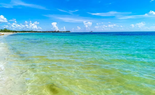 Tropické Mexické Plážové Panorama Jasně Modrou Tyrkysově Modrou Vodou Vlnami — Stock fotografie