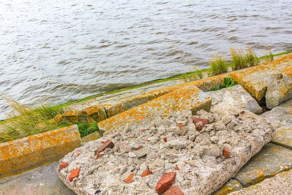 Głębokość Grobli Płaskie Kamienie Trawa Trawa Trawa Morska Wodorosty Krajobraz — Zdjęcie stockowe
