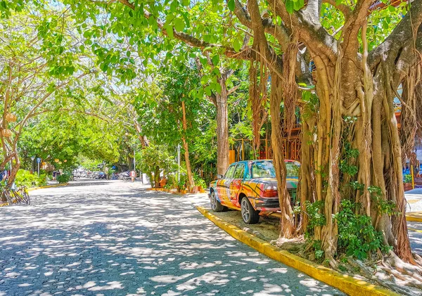 Playa Del Carmen Mei 2022 Typische Straat Stadsgezicht Met Auto — Stockfoto