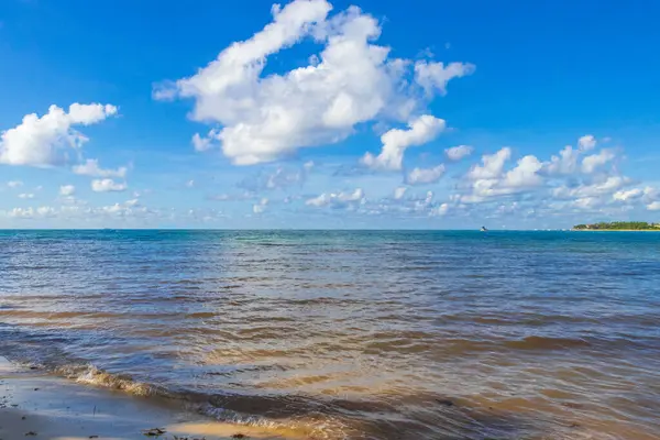 Panorama Tropicale Spiaggia Messicana Paesaggio Con Acqua Turchese Chiaro Blu — Foto Stock