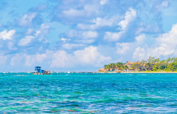 Łódź Jacht Prom Pomost Pomost Port Tropikalnym Meksyku Widok Plażę — Zdjęcie stockowe