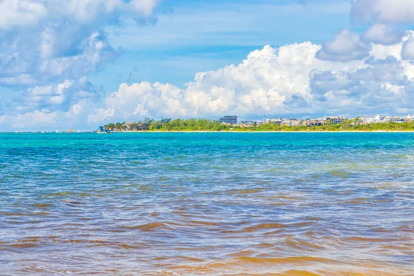 Tropikalna Meksykańska Panorama Plażowa Jasną Turkusową Wodą Playa Del Carmen — Zdjęcie stockowe