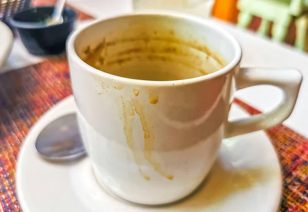 Glass Cup Americano Black Coffee Spoon Plate Table Food Drink — Stockfoto