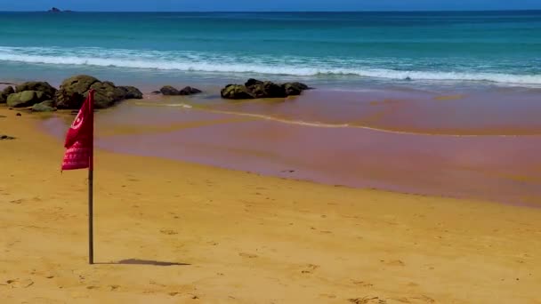 Червоний Прапор Пляжі Най Тон Найтон Ландшафтна Панорама Прекрасний Пляж — стокове відео
