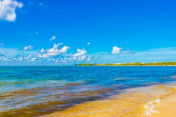 Панорама Тропического Мексиканского Пляжа Карибского Моря Чистой Бирюзовой Голубой Водой — стоковое фото