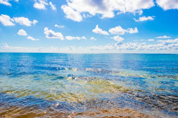 Panorama Tropicale Spiaggia Messicana Paesaggio Mare Caraibico Con Acqua Turchese — Foto Stock