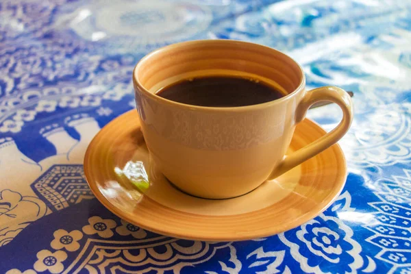 Glazen Beker Van Zwarte Koffie Een Restaurant Sakhu Thalang Phuket — Stockfoto