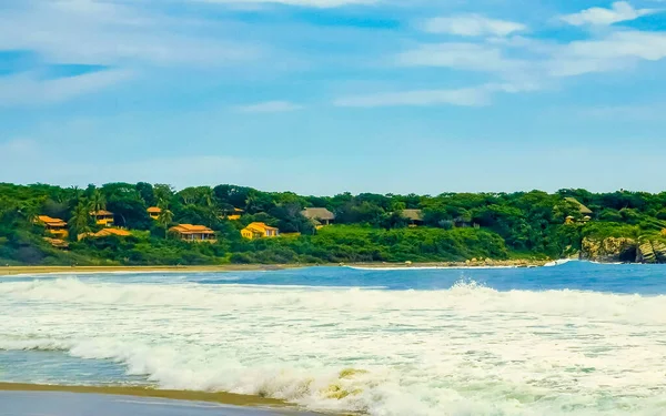 Playa Costa Del Mar Con Hermosas Olas Surfistas Enormes Zicatela — Foto de Stock
