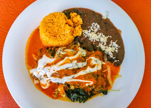 Typische Mexicaanse Vegetarische Schotel Met Groenten Bonen Rijst Nachos Taco — Stockfoto
