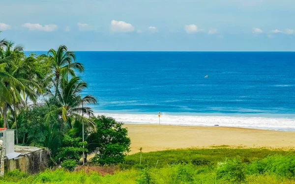 Hermosa Vista Panorámica Natural Con Olas Surfistas Palmeras Cielo Azul —  Fotos de Stock