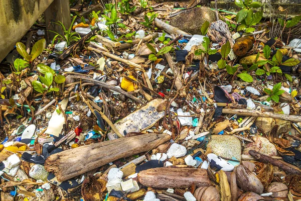 Lixo Sujeira Plástico Veneno Ninhada Poluição Praia Naithon Praia Sakhu — Fotografia de Stock