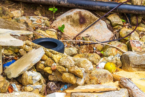 Śmieci Brud Plastikowe Trucizny Miot Zanieczyszczenia Plaży Naithon Plaża Sakhu — Zdjęcie stockowe