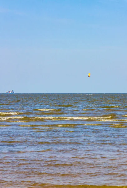 Praia Paisagem Marinha Planícies Lama Caminhadas Com Céu Azul Costa — Fotografia de Stock