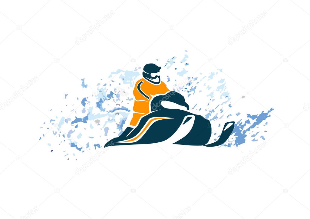 A man riding a snowmobile. Winter recreation and sports. Active lifestyle. Extreme sports. Vector illustration isolated on white background.