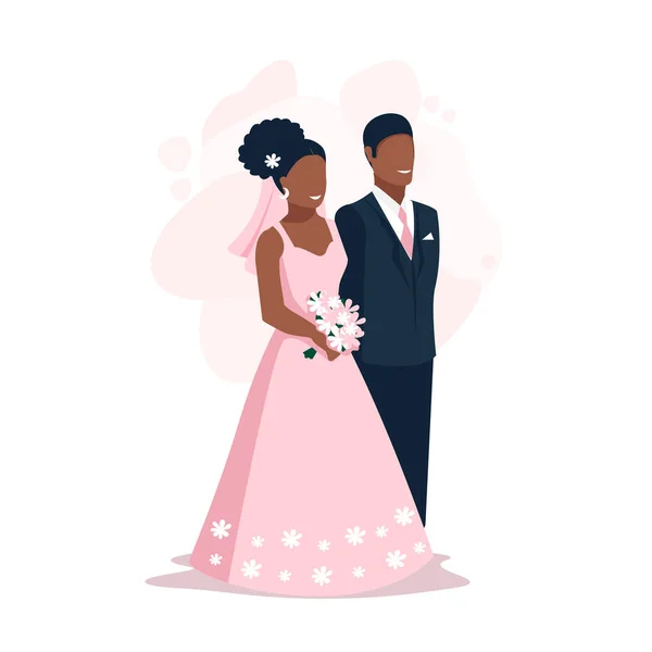 Šťastná Nevěsta Ženich Berou Plochá Vektorová Ilustrace Zamilovaného Muže Ženy — Stockový vektor
