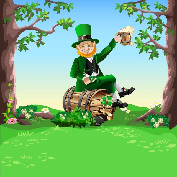 Celebrating Patrick Day Cheerful Leprechaun Green Hat Vector Character Illustration — Wektor stockowy