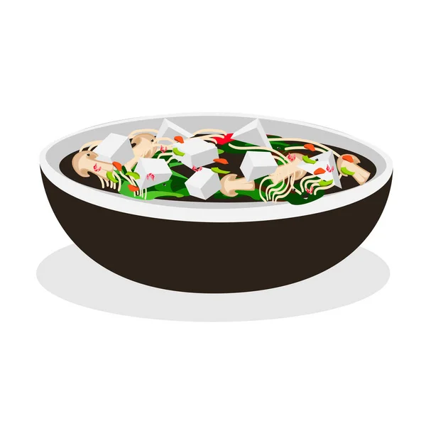 Sopa Japonesa Uma Tigela Preta Isolado Vetor Ilustração Deliciosa Comida — Vetor de Stock